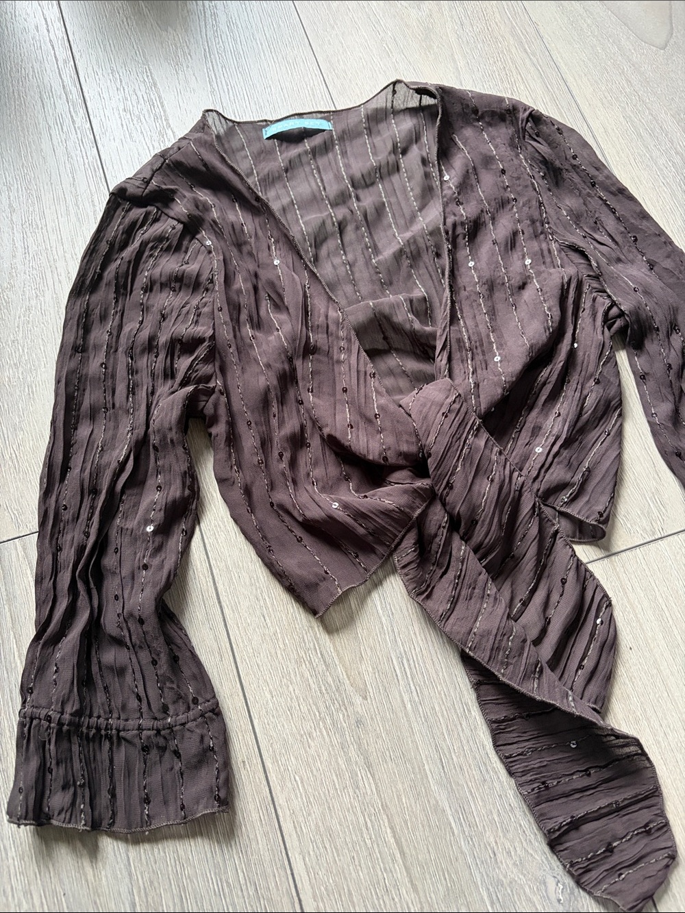 Vintage Brown Tie-Front Women's Top